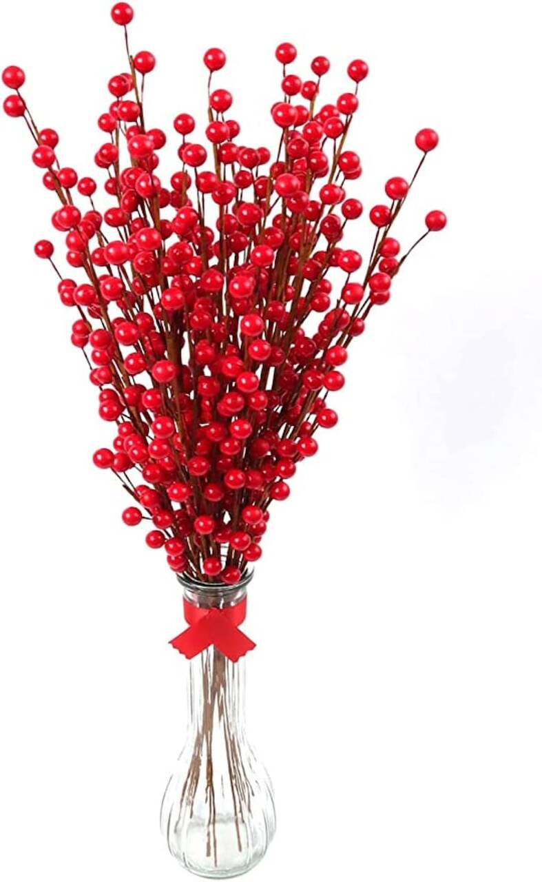Set of 12: Red Waterproof Holly Berry Stems with 35 Lifelike Berries | 18-Inch | Festive Holiday Decor | Trees, Wreaths, & Garlands | Christmas Picks | Home & Office Decor